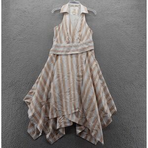 Maeve Sleeveless Collared Striped Maxi Dress in Beige and White